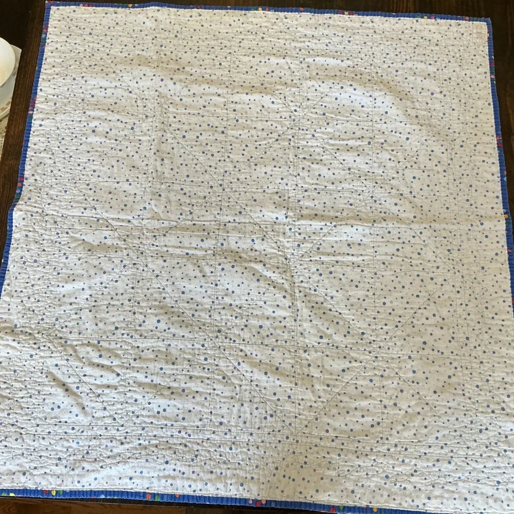 Handmade Jungle Safari Animal Patchwork Baby Quilt Nursery Blue 38x40